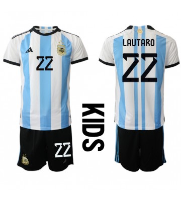 Argentina Lautaro Martinez #22 Hemmakläder Barn VM 2022 Kortärmad (+ Korta byxor)